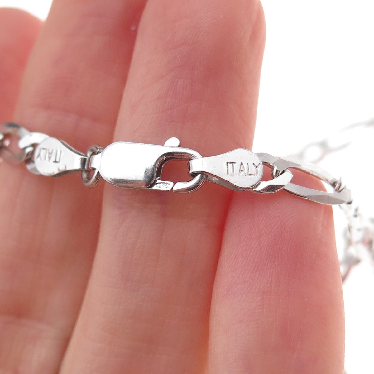925 Sterling Silver Italy Figaro Chain Necklace 20"