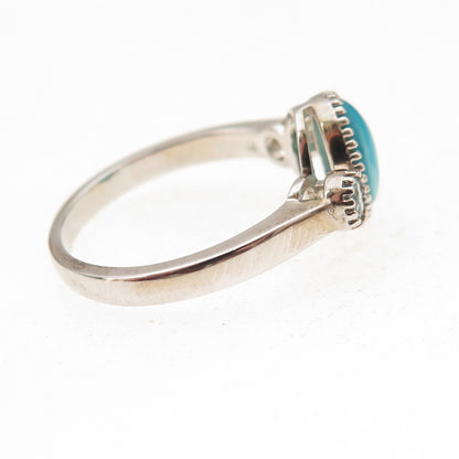 925 Sterling Silver Real Sleeping Beauty Turquoise & Aquamarine Ring Size 8.25