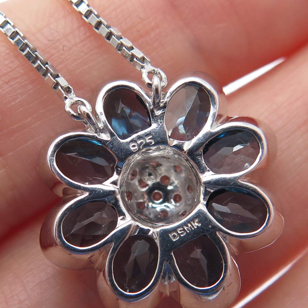 EMMA SKYE DSMK Sterling Real London Blue & White Topaz Flower Necklace 16-18"