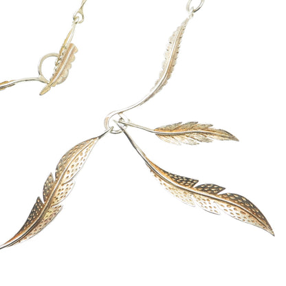 Old Pawn 925 Sterling Gold Plated Vintage Southwestern Feather Necklace 24"