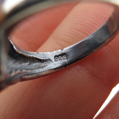 925 Sterling Silver Vintage Modernist Ribbed Oxidized Ring Size 6