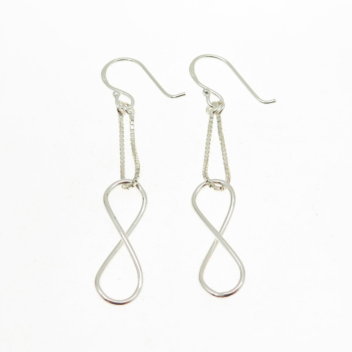 925 Sterling Silver Vintage Box Chain Infinity Drop Earrings