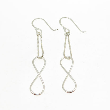 925 Sterling Silver Vintage Box Chain Infinity Drop Earrings