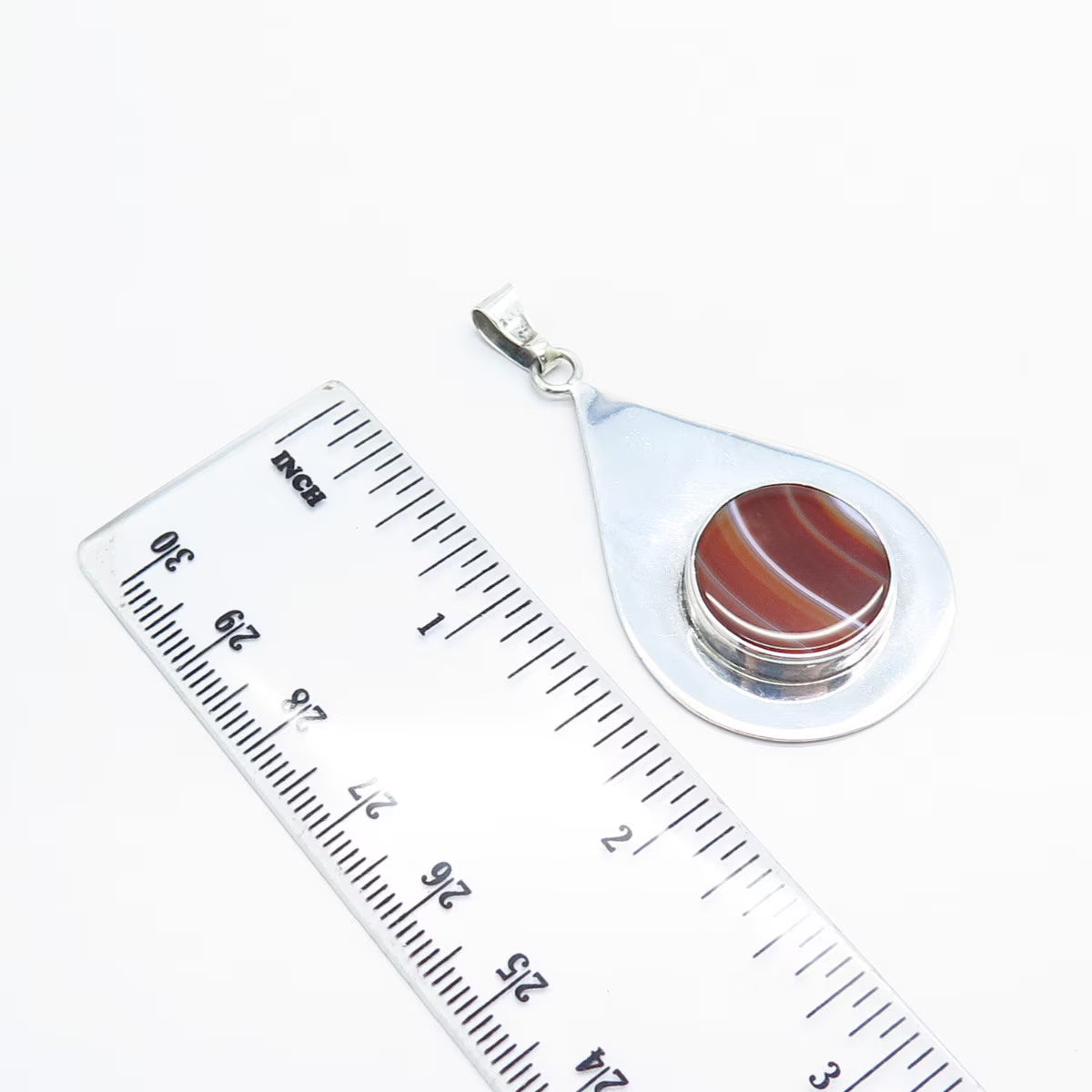 925 Sterling Silver Vintage Israel Real Agate Gemstone Pendant