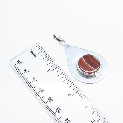925 Sterling Silver Vintage Israel Real Agate Gemstone Pendant
