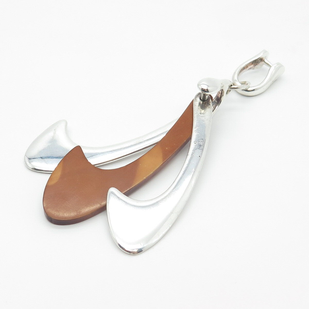 925 Sterling Silver Vintage Wood Hook Amulet Pendant