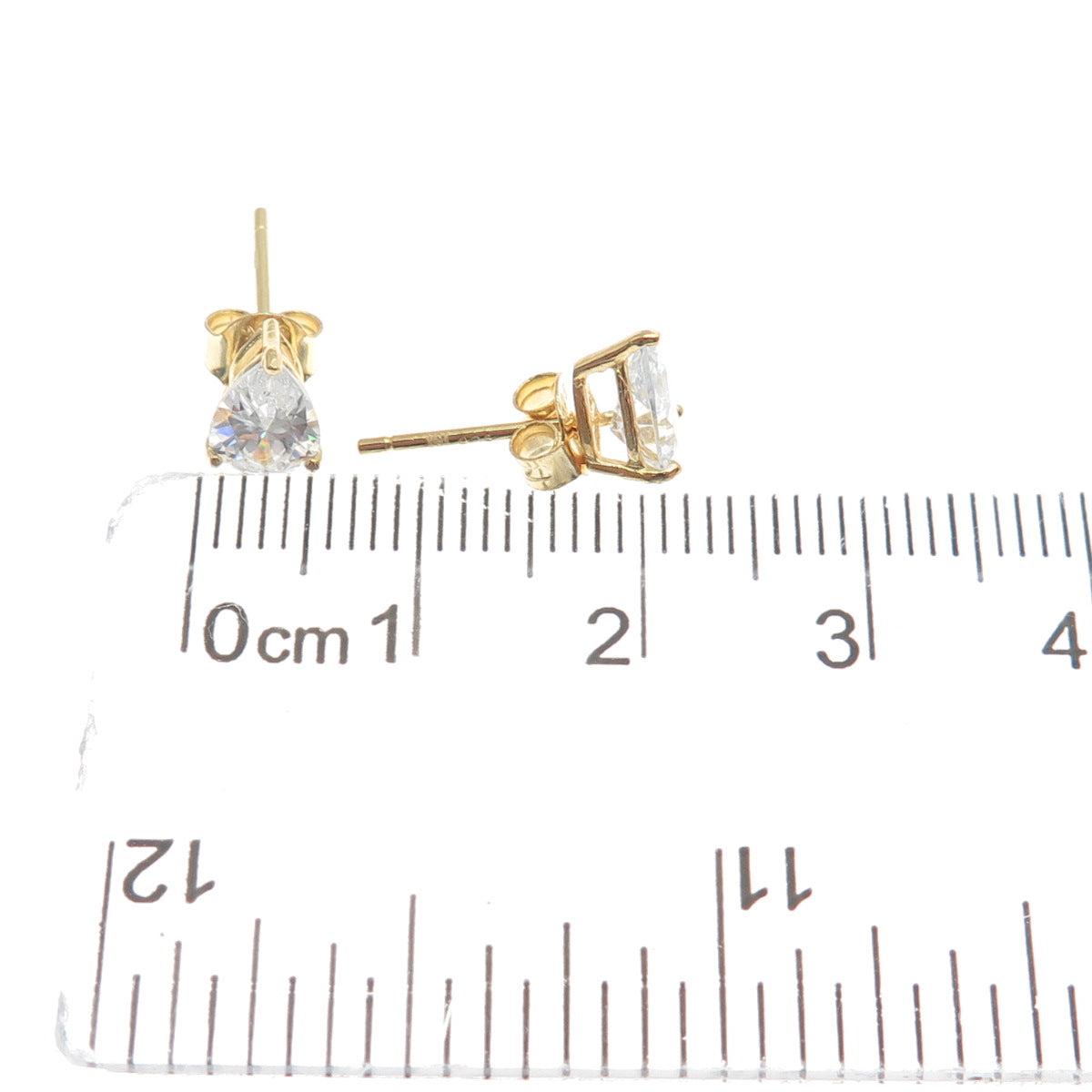 925 Sterling Silver Gold Plated Pear-Cut C Z Teardrop Stud Earrings