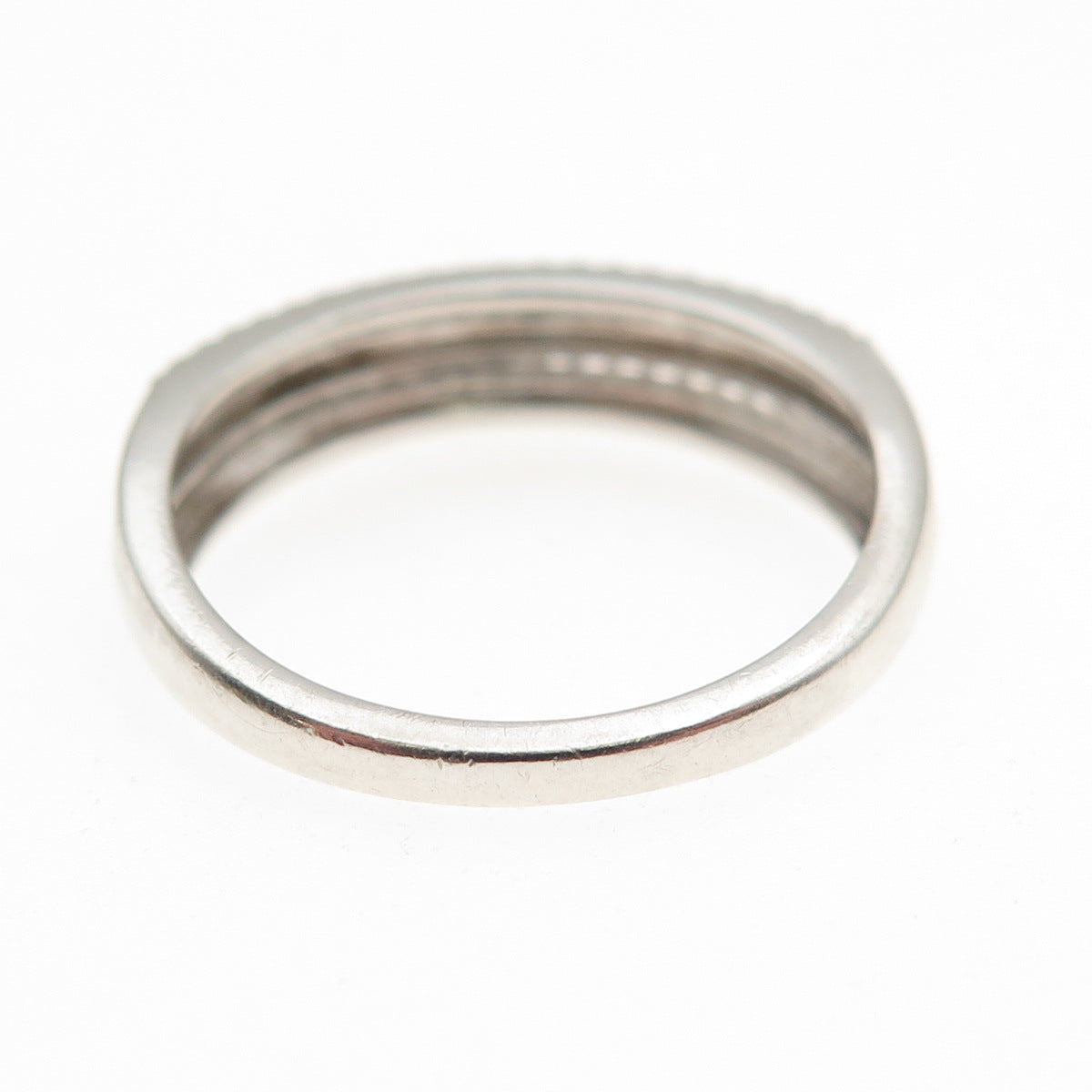 SUN 925 Sterling Silver Real Round-Cut Diamond 3-Row Ring Size 7