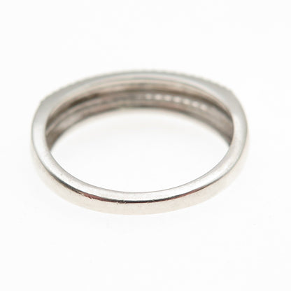 SUN 925 Sterling Silver Real Round-Cut Diamond 3-Row Ring Size 7