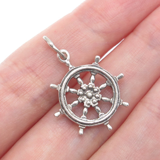 BEAU 925 Sterling Silver Vintage Ship Wheel Minimalist Charm Pendant