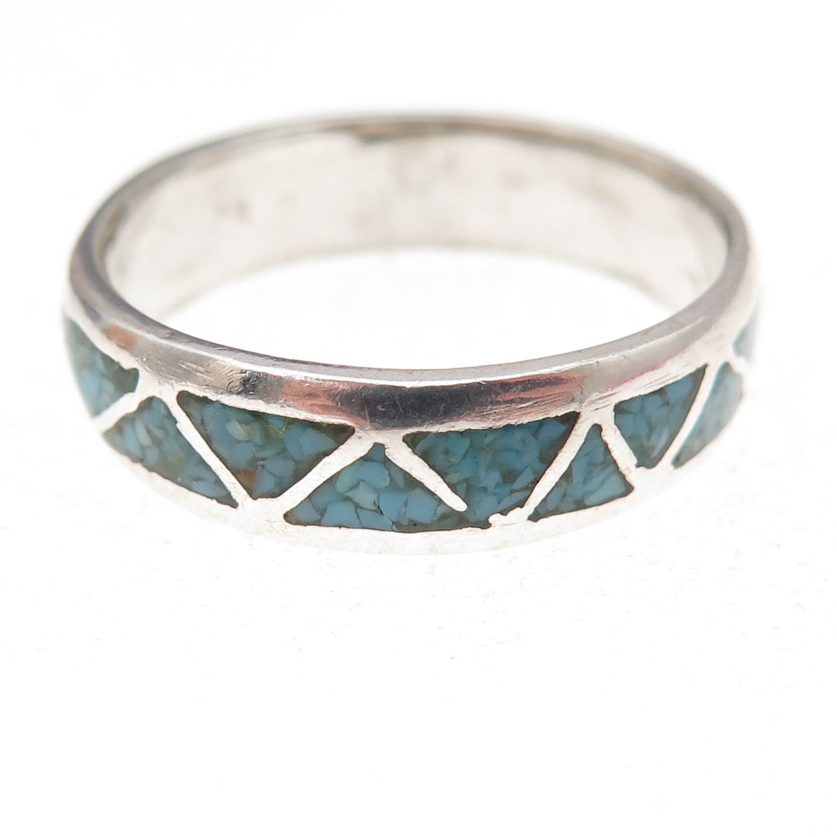 Old Pawn 925 Sterling Silver Vintage Turquoise Inlay Tribal Band Ring Size 11.5