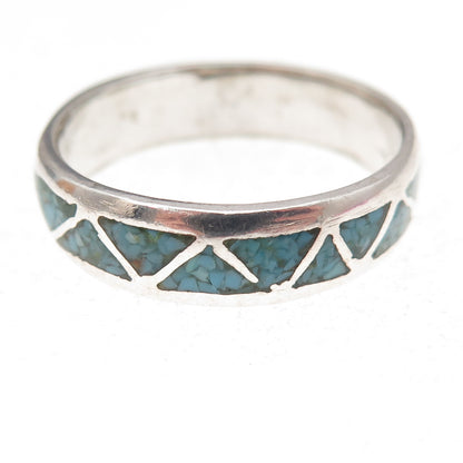 Old Pawn 925 Sterling Silver Vintage Turquoise Inlay Tribal Band Ring Size 11.5