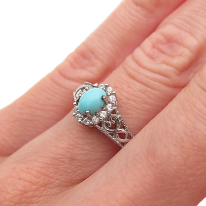 Chuck Clemency 925 Sterling Silver Real Turquoise & White Topaz Ring Size 5