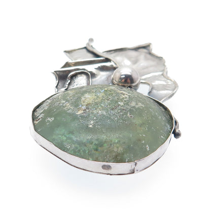 AVI SOFFER 925 Sterling Vintage Roman Glass Modernist Slide Pendant / Pin Brooch