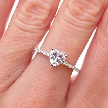 925 Sterling Silver Heart & Round-Cut C Z Promise Ring Size 6
