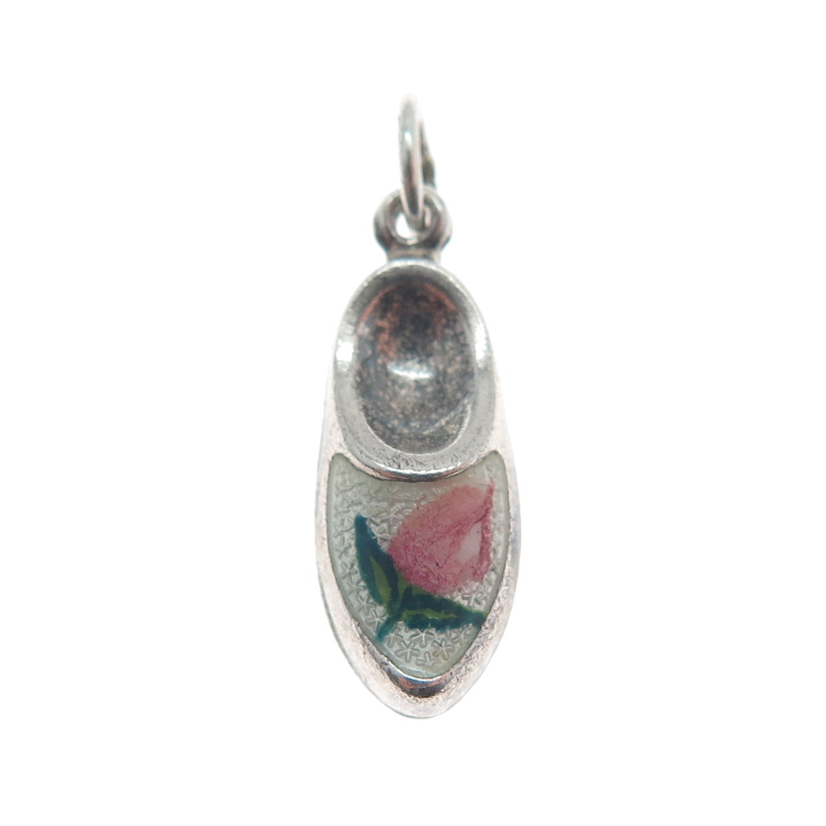 830S Silver Vintage Enamel Dutch Clog Oxidized Mini Charm Pendant