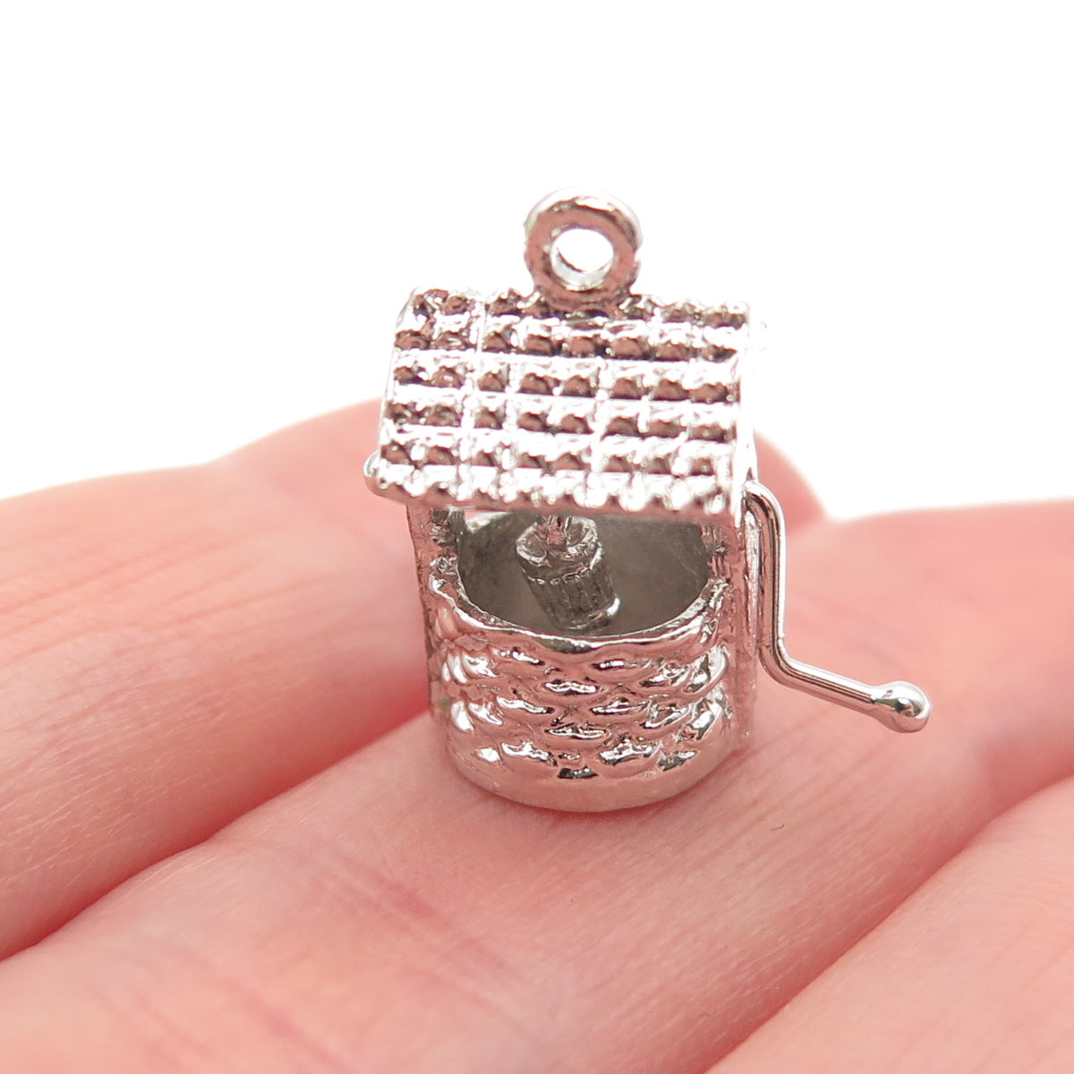 925 Sterling Silver Vintage Water Well 3D Mini Charm Pendant