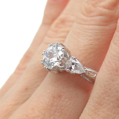 TACORI 925 Sterling Silver Round & Pear-Cut C Z Engagement Ring Size 8.25