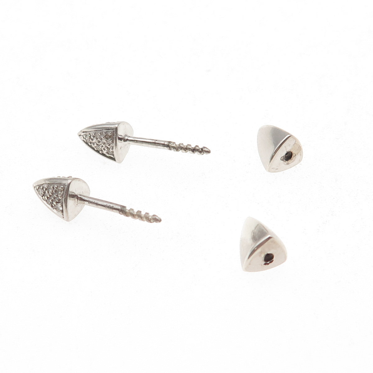 925 Sterling Silver Real Round-Cut Diamond Thorn Stud Earrings