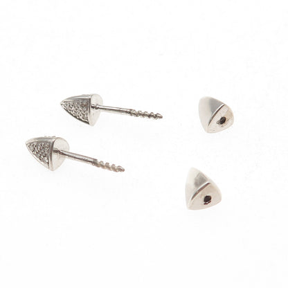 925 Sterling Silver Real Round-Cut Diamond Thorn Stud Earrings
