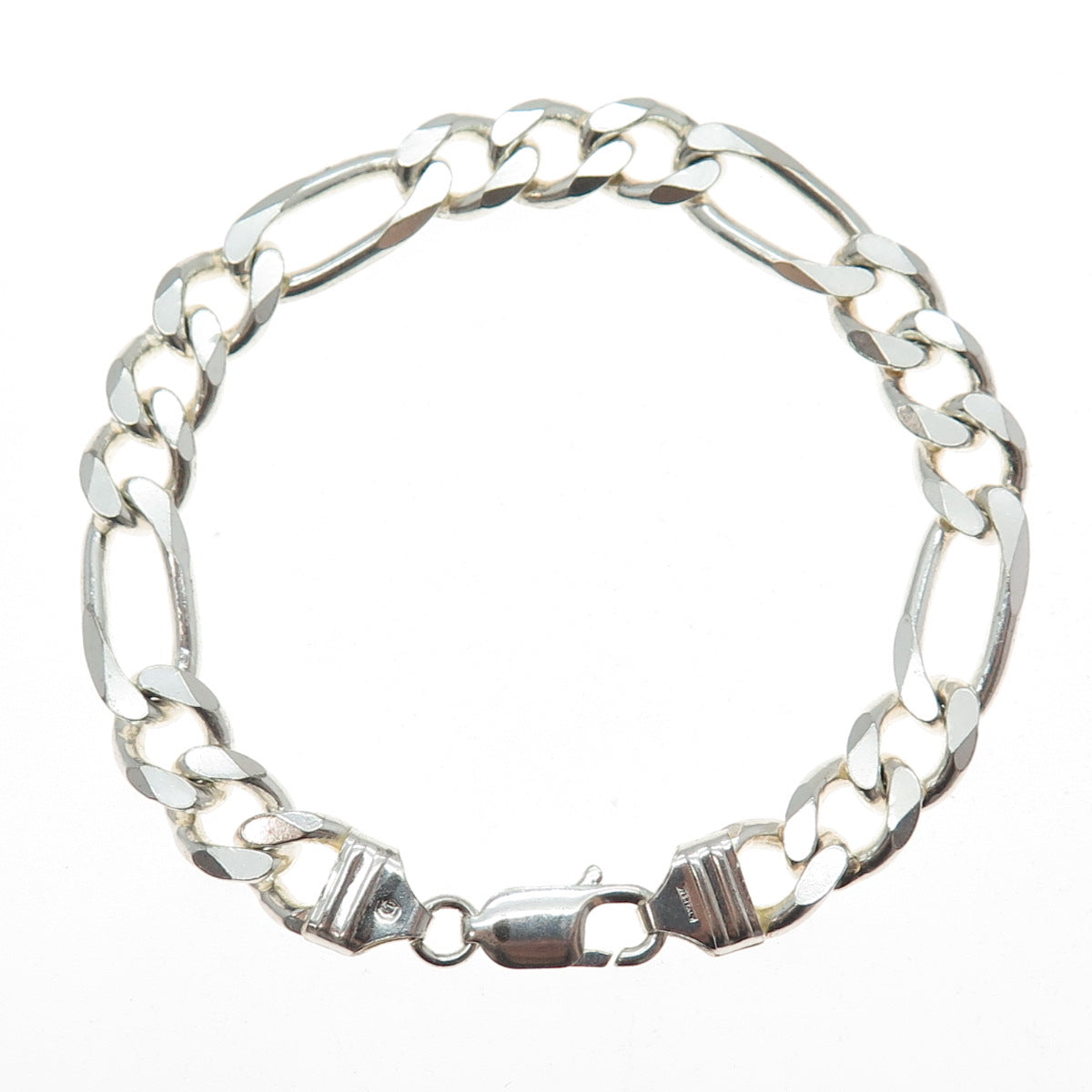 925 Sterling Silver Vintage Italy Figaro Link Bracelet 8"