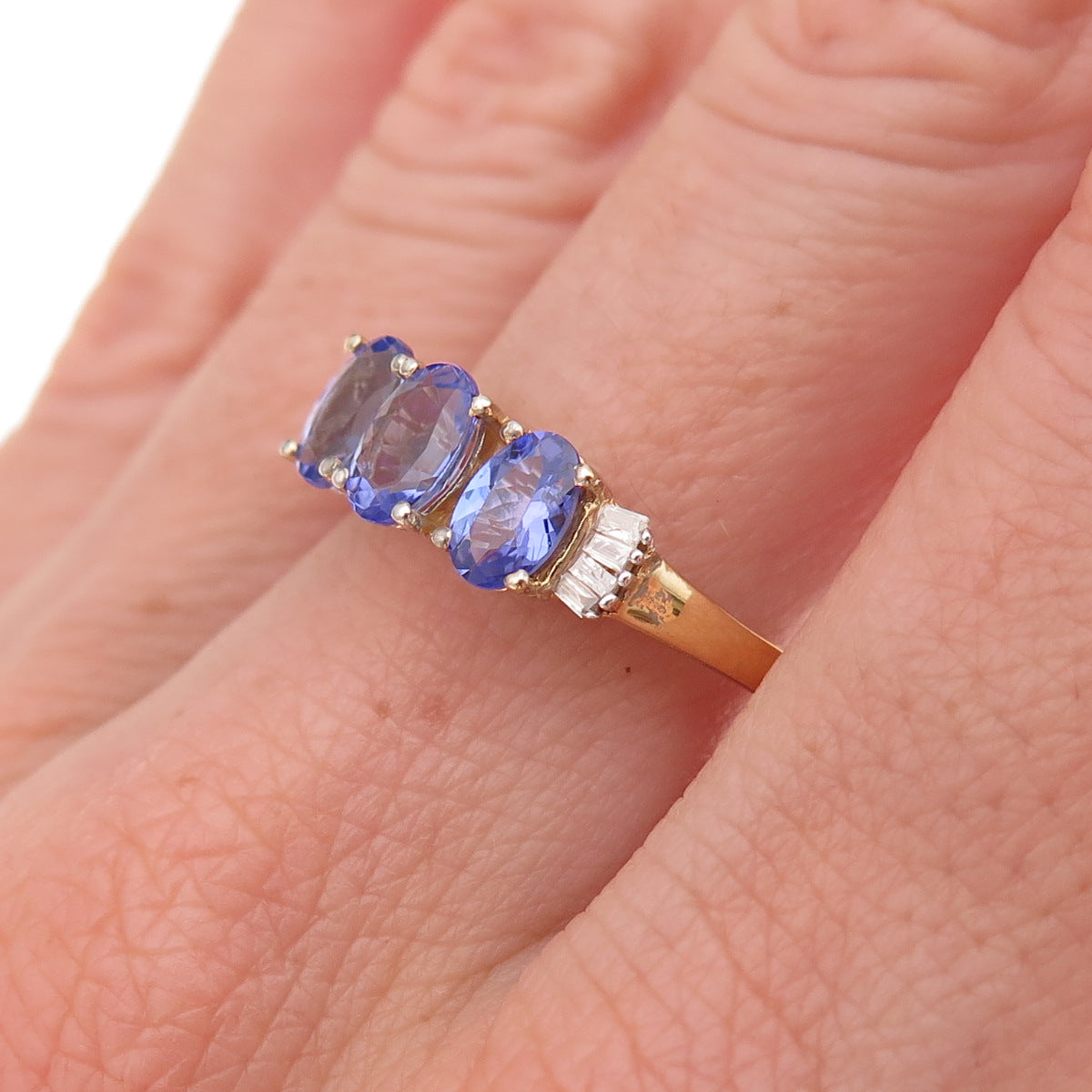 Chuck Clemency 925 Sterling Gold Plated Real Diamond & Tanzanite Ring Size 8.25