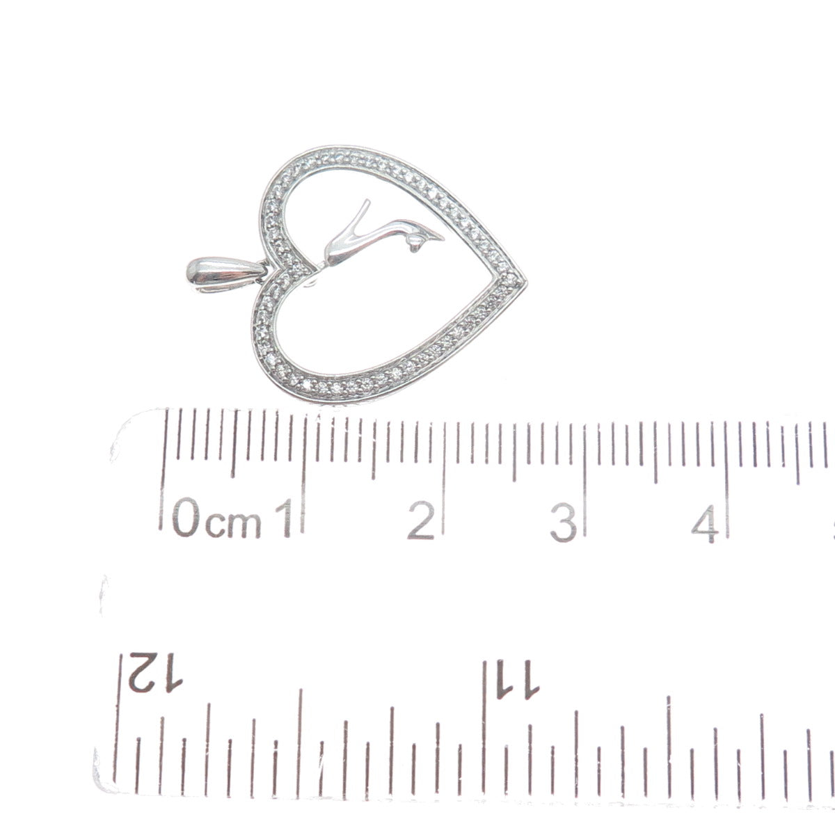 925 Sterling Silver Round-Cut C Z Ladies High Heel Shoe Heart Charm Pendant