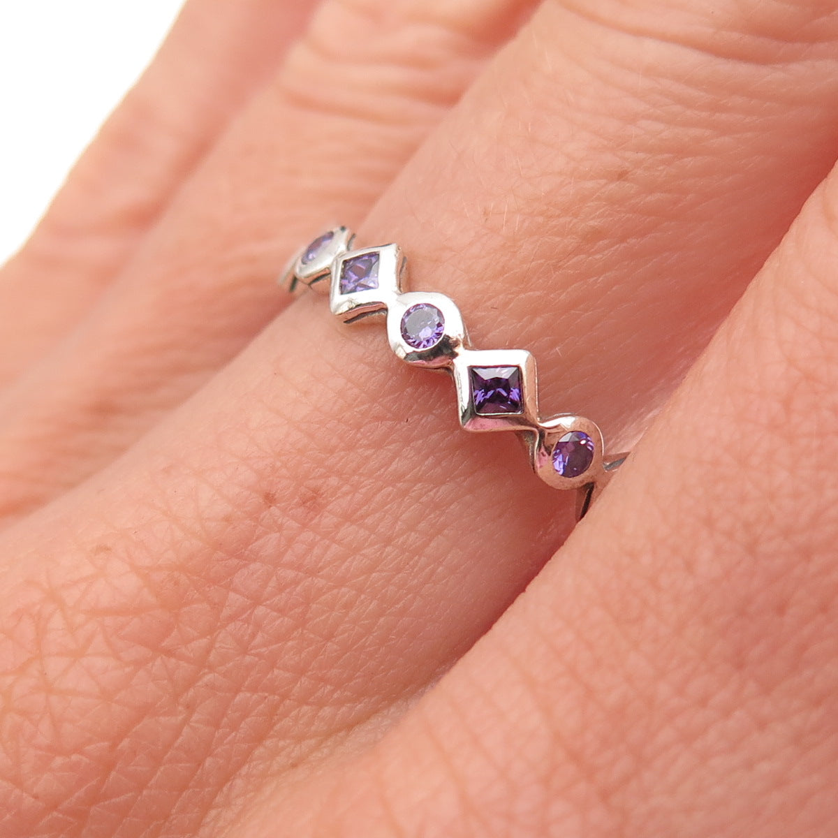 Silpada 925 Sterling Silver Vintage Real Amethyst All Around Band Ring Size 8.25