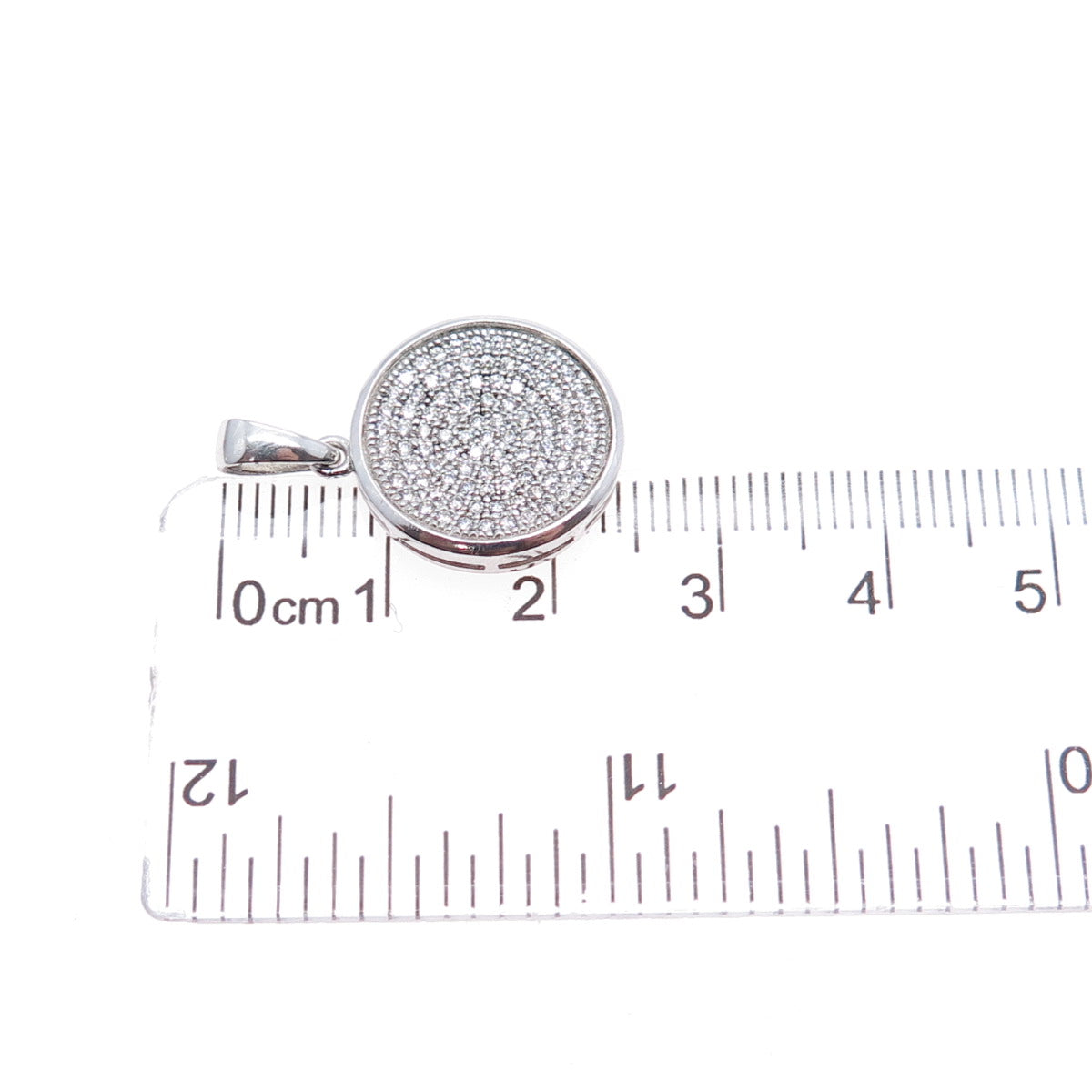 925 Sterling Silver Round-Cut C Z Sparkle Disc Charm Pendant