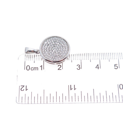 925 Sterling Silver Round-Cut C Z Sparkle Disc Charm Pendant
