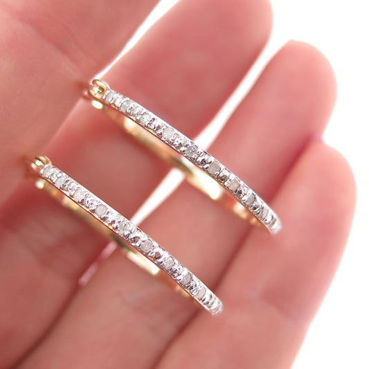 DEE BERKLE 925 Sterling Silver Gold Plated Real Diamond Hoop Earrings