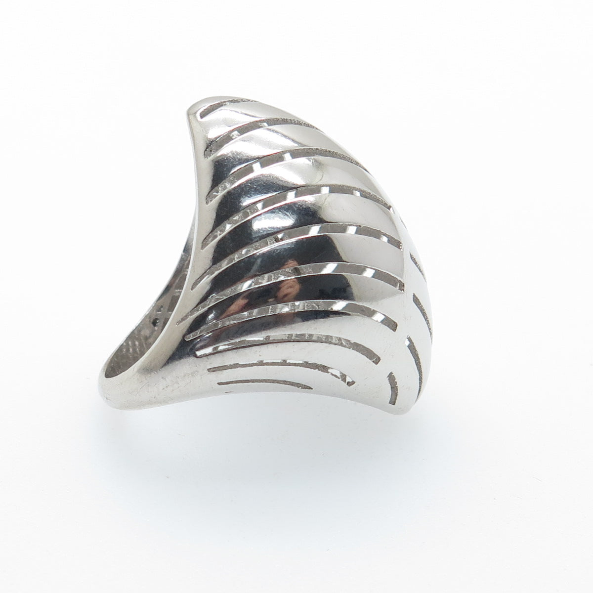 925 Sterling Silver Italy Modernist Rhombus Ribbed Dome Ring Size 7.5
