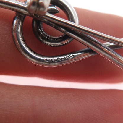 925 Sterling Silver Antique Art Deco Treble Clef Music Note Hollow Pin Brooch
