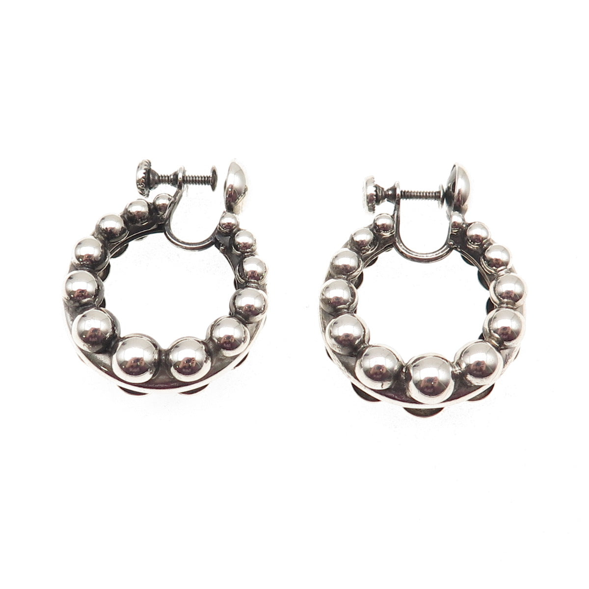 Monet 925 Sterling Silver Vintage Modernist Oxidized Beaded Hoop Earrings