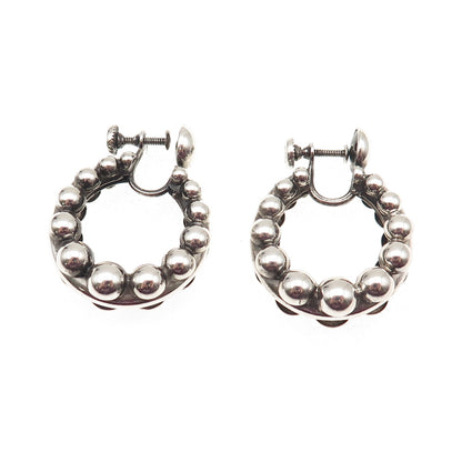 Monet 925 Sterling Silver Vintage Modernist Oxidized Beaded Hoop Earrings