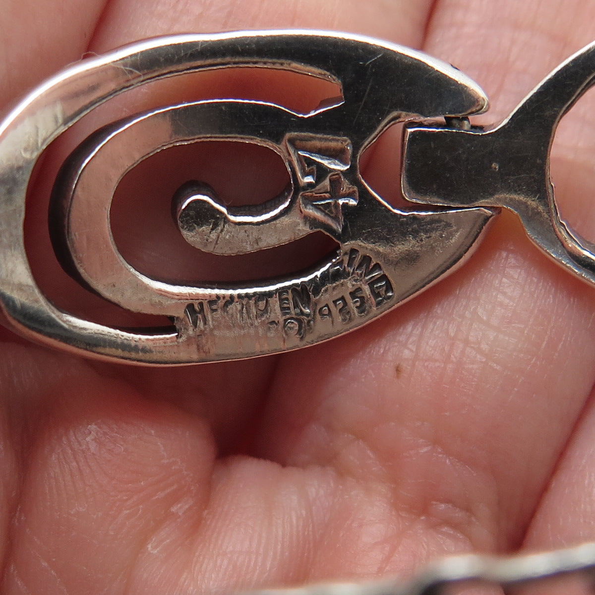 925 Sterling Silver Vintage Mexico Aztec Spiral Panel Link Bracelet 6.75"