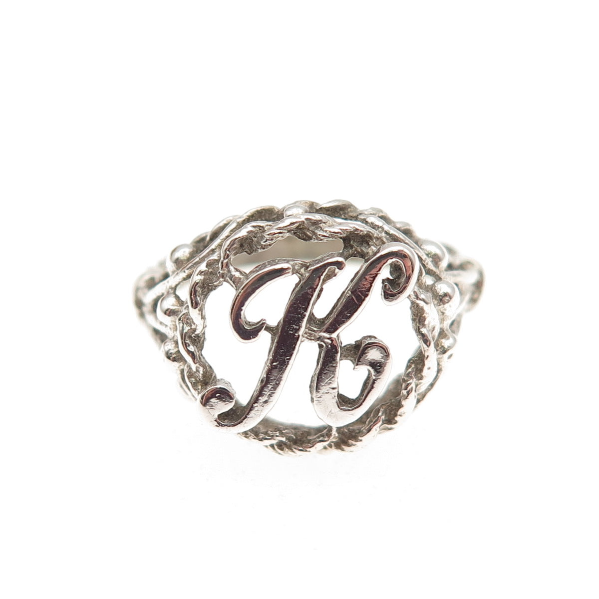 925 Sterling Silver Vintage Letter K Initial Oxidized Ring Size 6