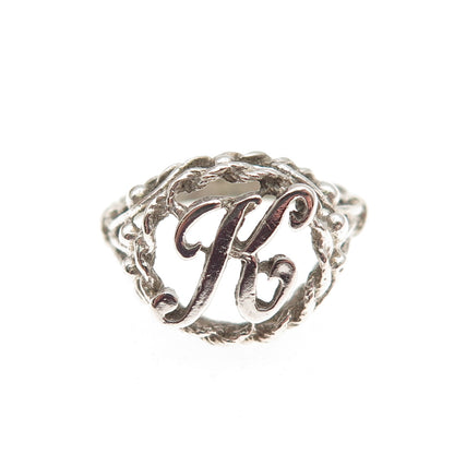 925 Sterling Silver Vintage Letter K Initial Oxidized Ring Size 6