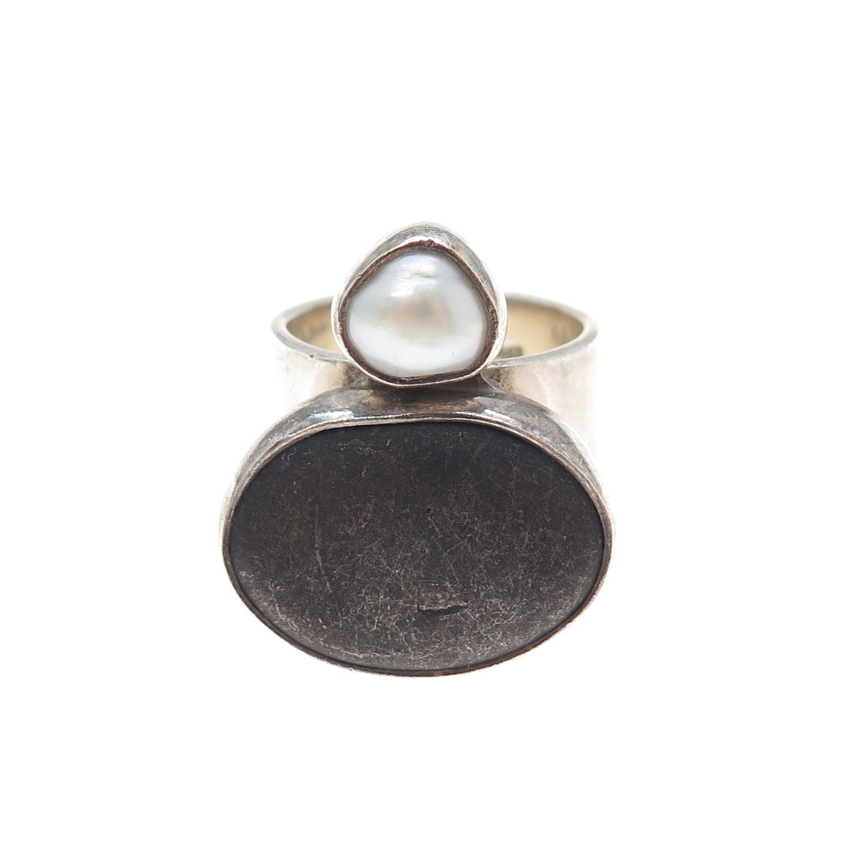 ECHO OF THE DREAMER 925 Sterling Vintage Real Pearl & River Stone Ring Size 8.75