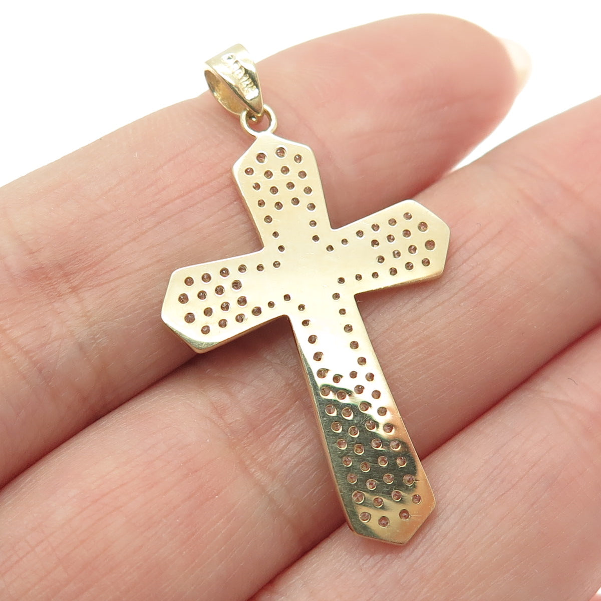 14K Yellow Gold Round-Cut C Z Cross Religious Charm Pendant