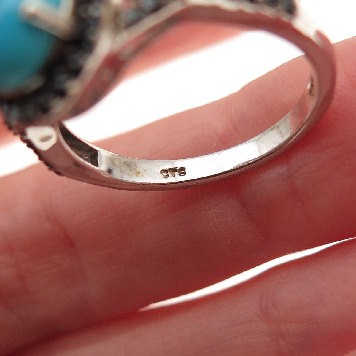 Chuck Clemency 925 Sterling Silver Real Turquoise & Black Spinel Ring Size 8.25