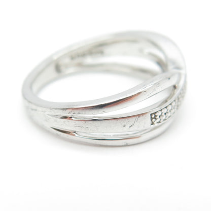 SUN 925 Sterling Silver Real Round-Cut Diamond Crisscross Ring Size 7
