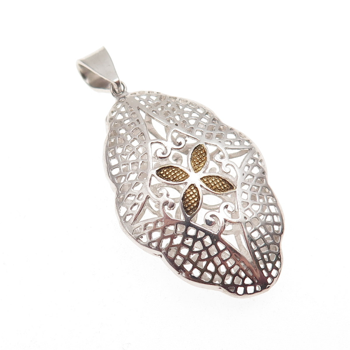 925 Sterling Silver 2-Tone Floral Charm Pendant