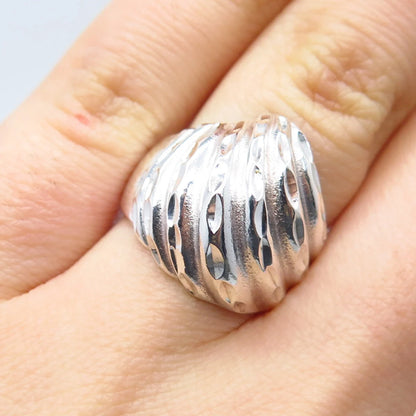 925 Sterling Silver Vintage Ribbed Wide Ring Size 5