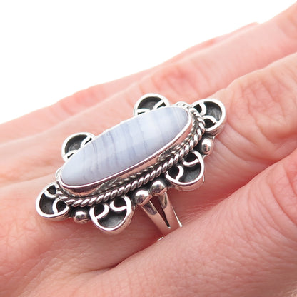 925 Sterling Silver Vintage CII Mexico Real Lace Agate Oxidized Ring Size 7