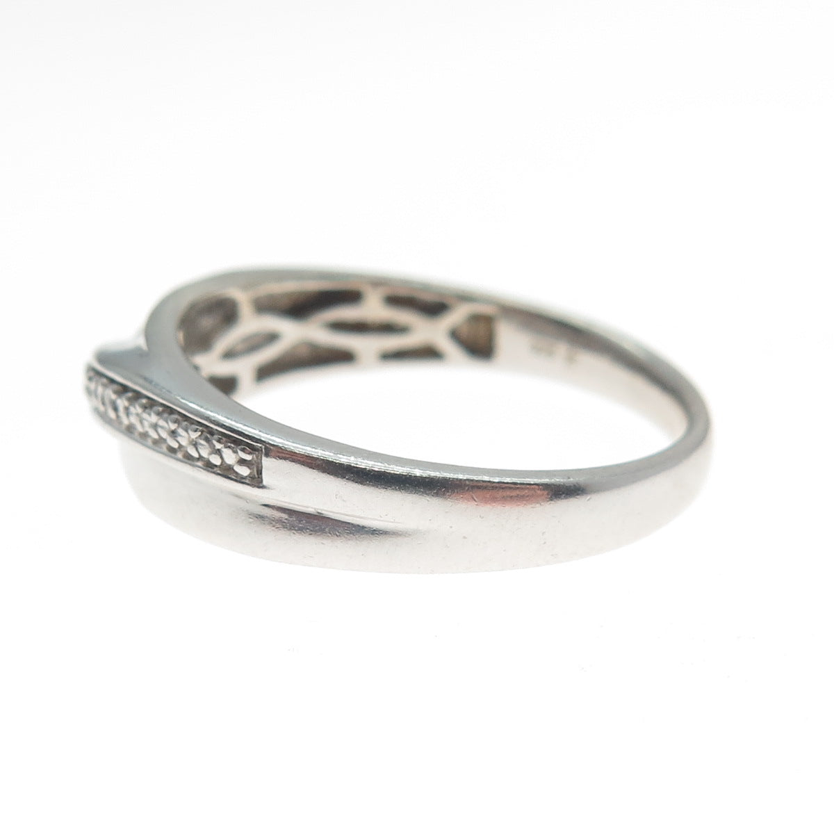 925 Sterling Silver Real Round-Cut Diamond Crossover Ring Size 10.5