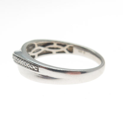 925 Sterling Silver Real Round-Cut Diamond Crossover Ring Size 10.5