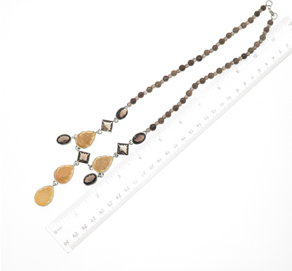 AF DESIGN Sterling Silver Vintage Real Smoky Quartz & Druzy Beaded Necklace 20"