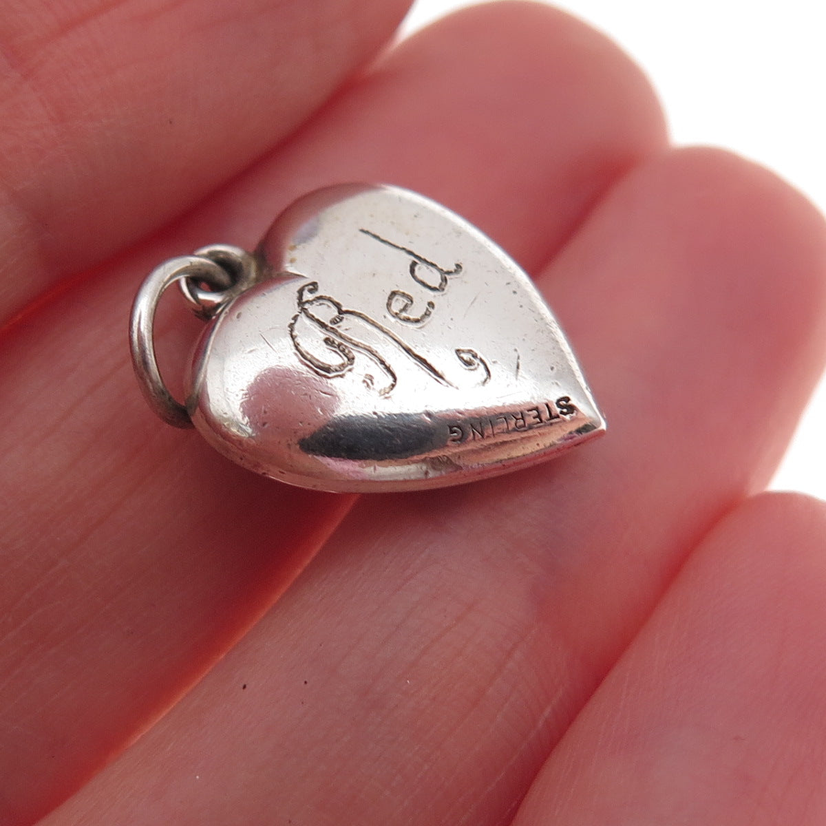925 Sterling Silver Antique Art Deco Engraved Chatelaine Heart Charm Pendant