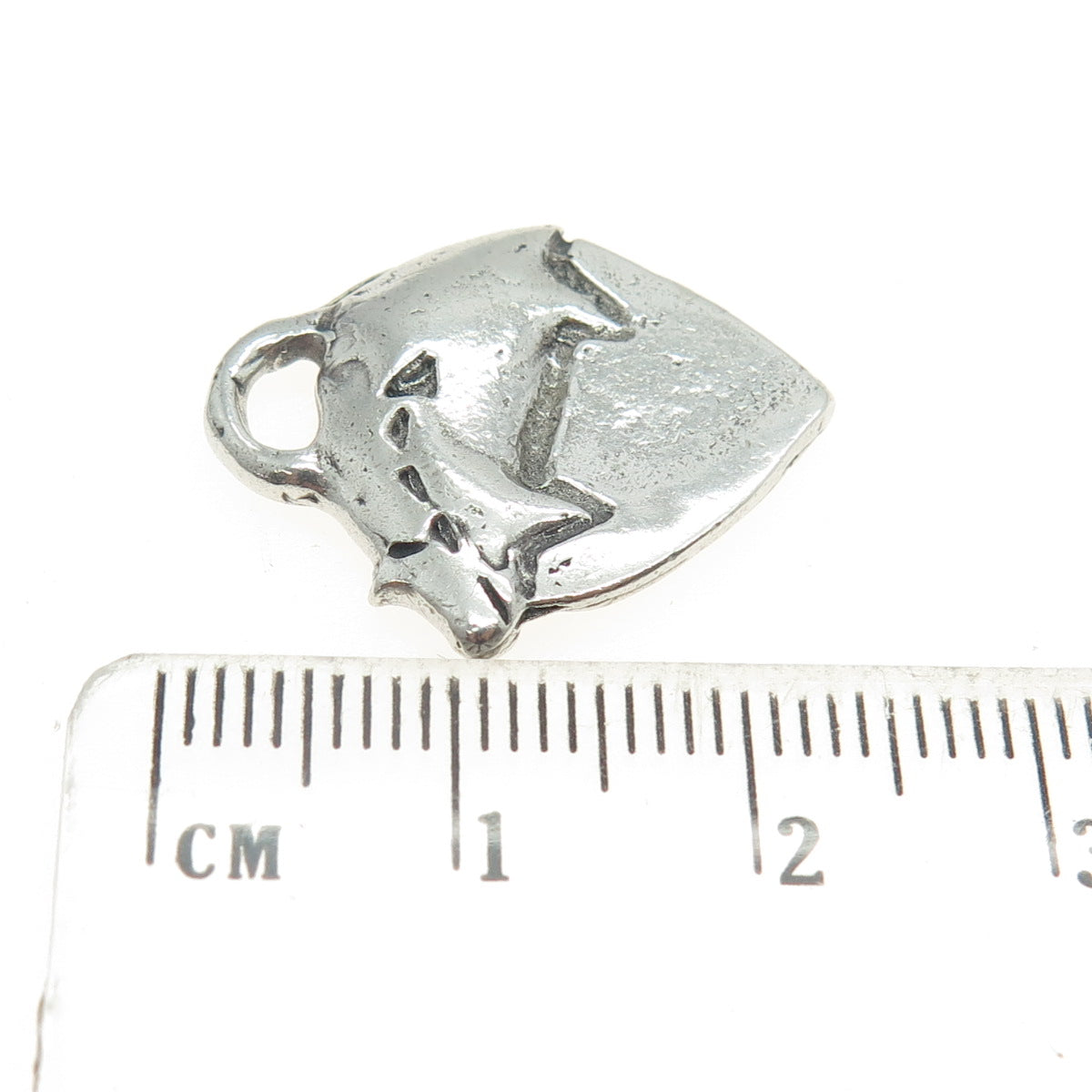 925 Sterling Silver Vintage 1990 Modernist Heart Pig Charm Pendant